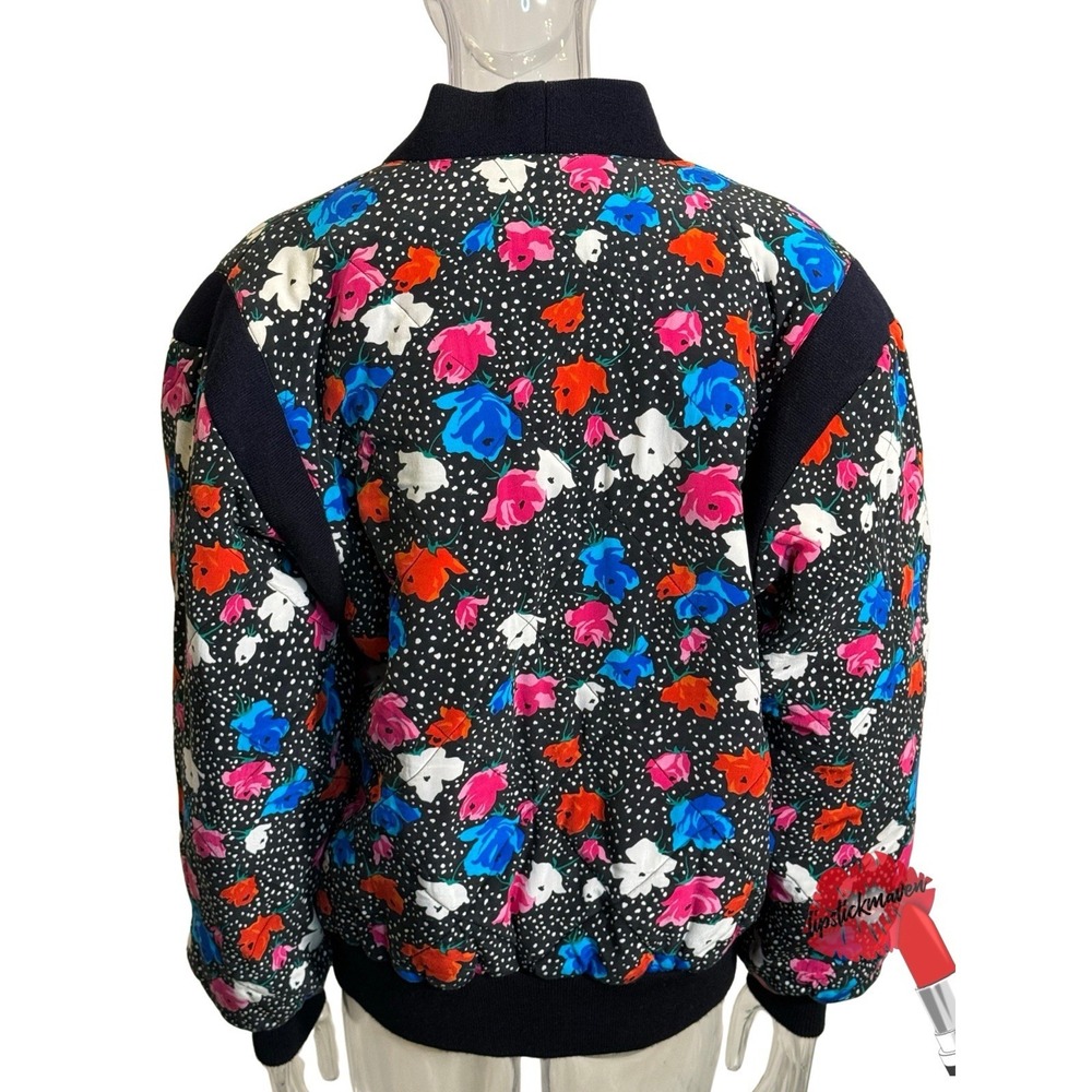 Vintage Perlita Jacket Women Large Black Floral 100% Silk 80s 90s Retro - Picture 2 of 13